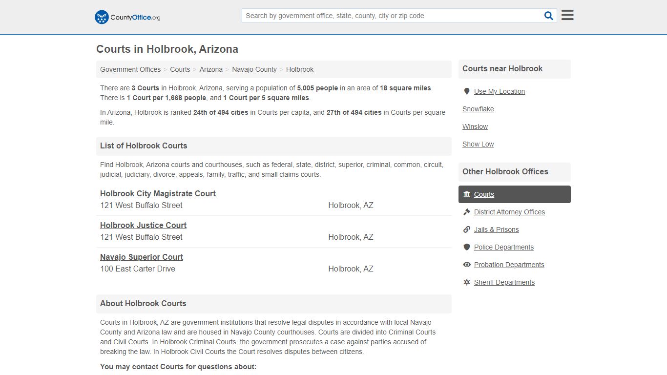 Courts - Holbrook, AZ (Court Records & Calendars) - County Office